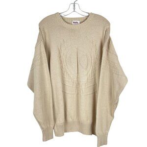 Sara International  vintage men’s sweater  XL beige cotton loose & comfy 46'ch